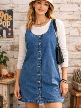 Gap Denim Jumper Pinafore Dress Button Front XL